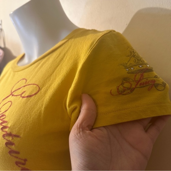 Juicy Couture Y2K Yellow Graphic Rhinestoned Mcbling Tee - Picture 4 of 6